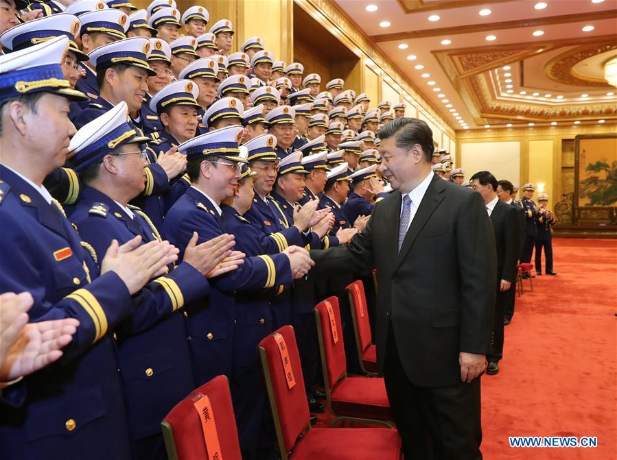 CHINA-BEIJING-XI JINPING-FIRE AND RESCUE TEAM-FLAG-CONFERRING (CN)