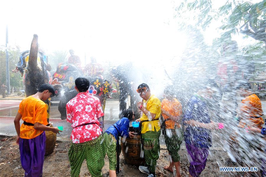 THAILAND-AYUTTHAYA-SONGKRAN FESTIVAL-ELEPHANTS