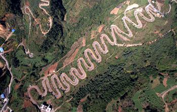 Scenery of winding road in SW China's Yunnan